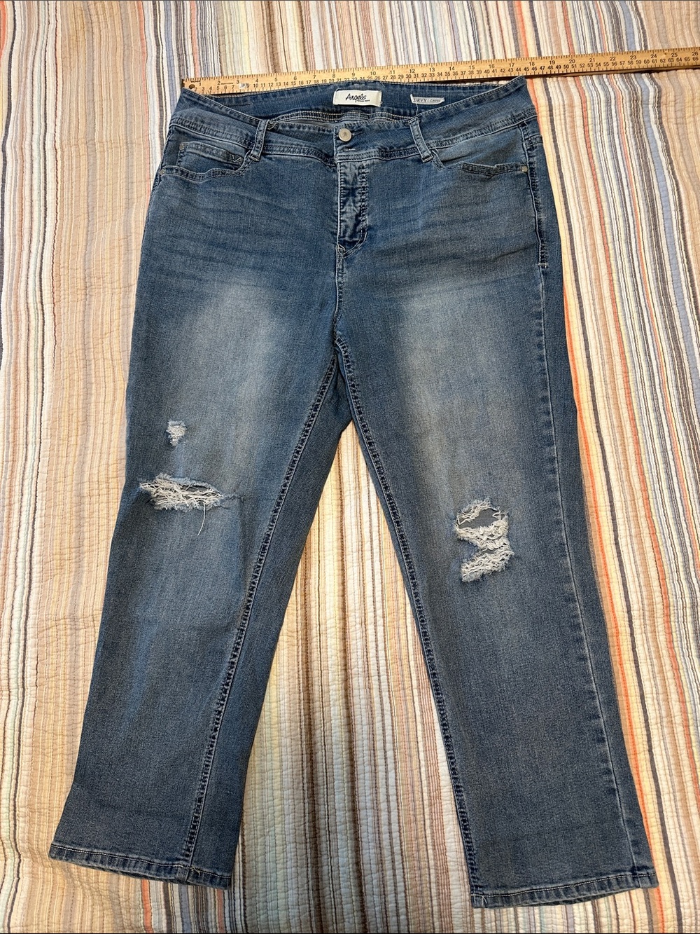 Angels Women's Distressed Dark Blue Boyfriend Jeans